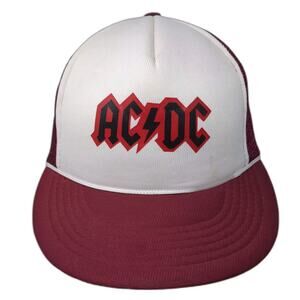 AC/DC Rock Band Trucker Hat Snapback Adjustable One Size Red White Foam Mesh Cap